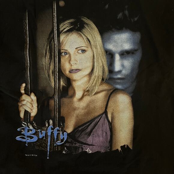 Rare Vintage 1998 Buffy the Vampire Slayer Promo T-Shirt Buffy/Angel Blue Grape - Picture 2 of 8